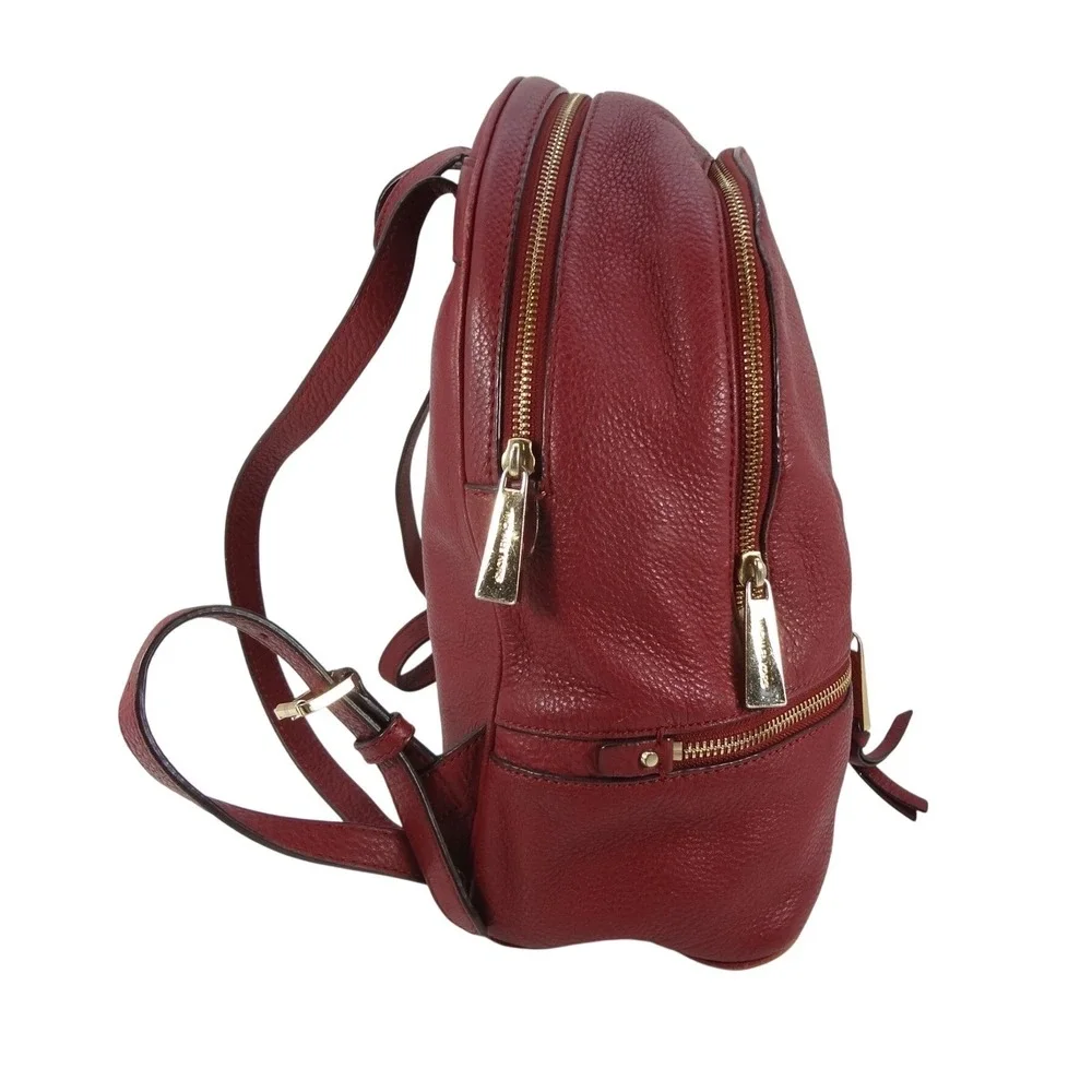 Michael Kors Rhea Medium‎ Pebbled Leather Backpack Cherry Gold Hardware Bag